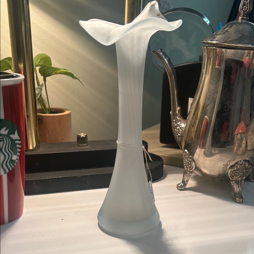 Jack In The Pulpit Satin Glass Pale Blue Vase 7.5”